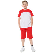 A2Z 4 Kids Two Colour Block Contrast Panel Red Top & Shorts Set Short Sleeves T Shirt Summer Outfit 2 Piece Activewear Girls Boys Age 5-13 Years