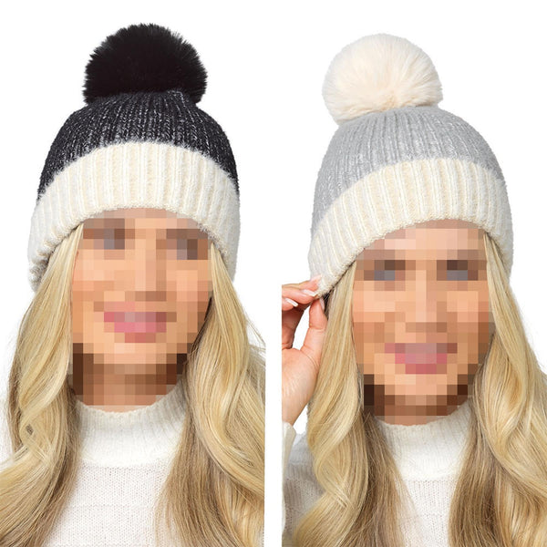 A2Z Ladies Hat Twist Yarn Brushed Ribbed Pom Pom Beanie Winter Warm Cozy Hats