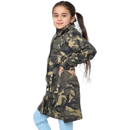 Kids Hooded Camo Parka Jacket Faux Fur Coat For Girls Age 5-13 Years