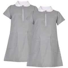Girls Gingham 2 Pack School Dress Check Zip Up Summer Dresses With Scrunchies