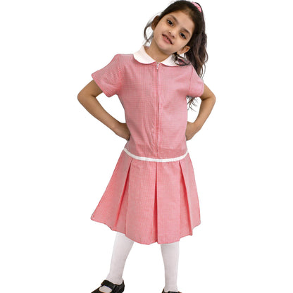Kids Girls 2 Pack Uniform School Zip Up Gingham Dress With Matching Scrunchies