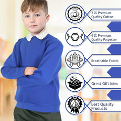Kids Girls Boys Sweatshirt  Plain Crew Round Neck Uniform  Age 2-13 Years