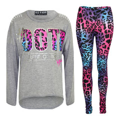 Kids Girls #OOTD Print Long Sleeves Top & Matching Fashion Legging Set 7-13 Year