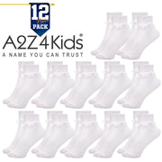 Kids Girls Frilly Lace Ankle Socks 12 Pack Cotton School Party Lace Trim Socks