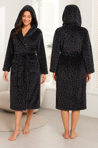 Ladies Shimmer Fleece Robe Calf Length with Belt Pockets Dressing Gown for Women