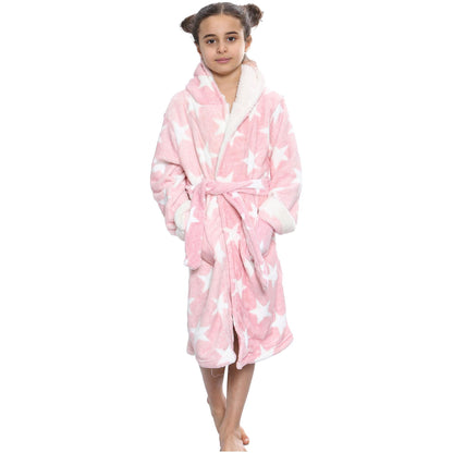 A2Z 4 Kids Girls Fleece Luxury Sherpa Hooded Dressing Gown Leopard Print