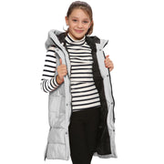 A2Z Kids Girls Down Vest Oversized White Hooded Quilted Gilet Padded Long Line Vest Jacket Long Sleeveless Coat Urban Winter Wear 7 8 9 10 11 12 13 Years