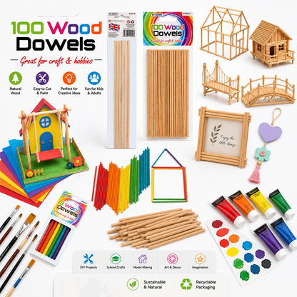 A2Z Wooden Dowels Craft Rods Natural Timber Sticks For Diy Hobby Projects