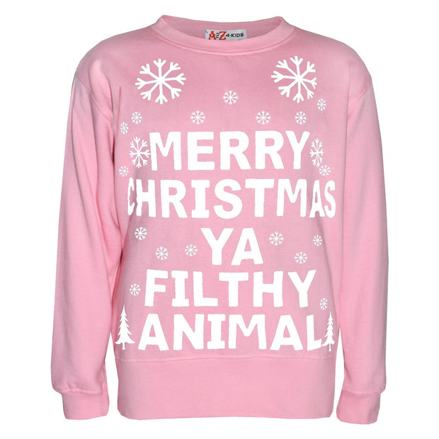 Girls Boys Christmas Jumper Novelty " Merry Christmas Ya Filthy Animal " Sweater Age 7-13 YearsGirls Boys Christmas Jumper Novelty " Merry Christmas Ya Filthy Animal " Sweater Age 7-13 Years