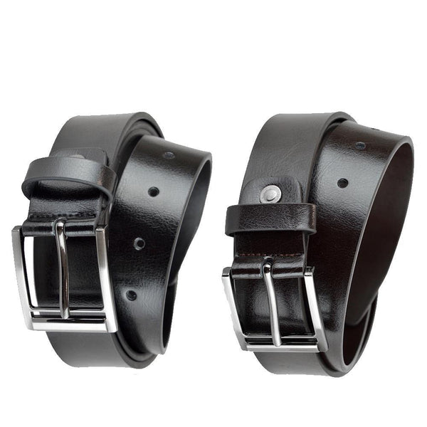 Mens Belts 100% Leather Alloy Pin Buckle Belt 2Pack Jeans Suit Work Casual Belts