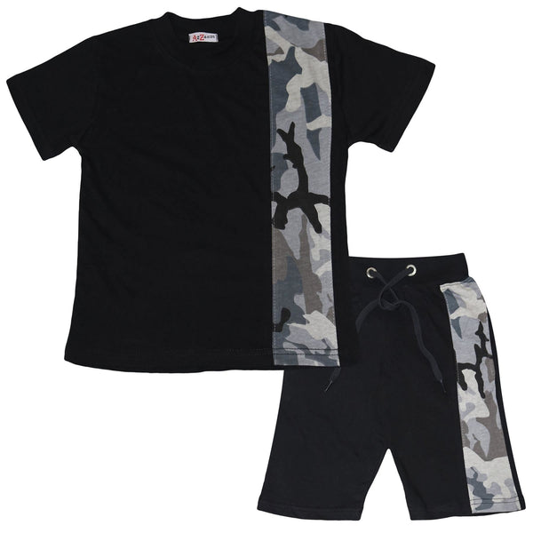 Kids Boys T Shirt Shorts 100% Cotton Contrast Panel Top Summer Short Set 5-13 Yr