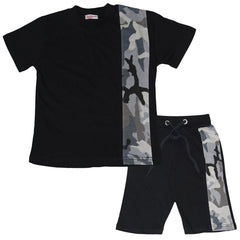 Kids Boys T Shirt Shorts 100% Cotton Contrast Panel Top Summer Short Set 5-13 Yr