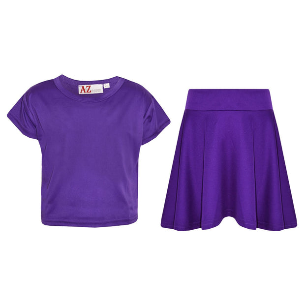 A2Z 4 Kids Girls Plain Crop Top & Skater Skirt Set Summer Wear Outfit 2 Piece Activewear Girls Age 5 6 7 8 9 10 11 12 13 Years - A2Z 4 Kids