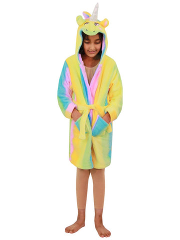 A2Z 4 Kids Super Soft 3D Animal Unicorn Rainbow Hooded Bathrobe Dressing Gown