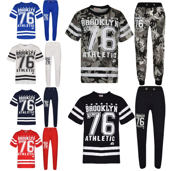 Boys Top Kids Designer Brooklyn 76 Camouflage T Shirt Tops & Trouser Set 5-13 Yr