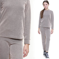 Kids Girls Ribbed Top & Bottom Tracksuit Lounge Wear Long Sleeves Outfit Set