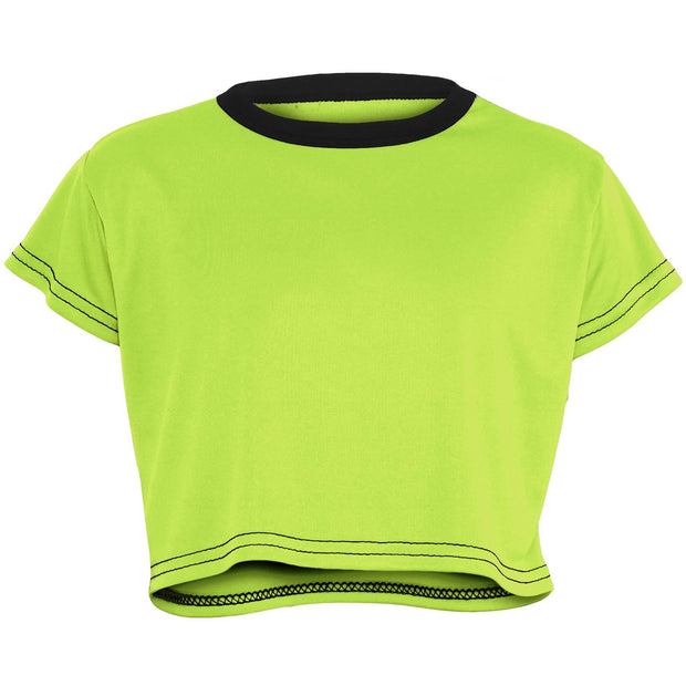 A2Z 4 Kids Black and Neon Green Crop Top And Shorts Set Contrast Colour Short Sleeves T Shirt Summer Outfit 2 Piece Activewear Girls Boys Age 5-13 years