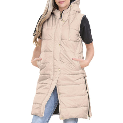 A2Z Ladies Adults Sleeveless Gilet Oversized Hooded Stone Quilted Gilet Padded Long Line Vest Jacket Sleeveless Coat Urban Winter Wear