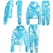Kids Tie Dye Tracksuit Gym Cropped Hoodie Sweatpants Cord Set Girls Age 5-13
