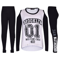 Girls Top Kids Brooklyn #01 Print Trendy Top & Fashion Legging Set 7-13 Years