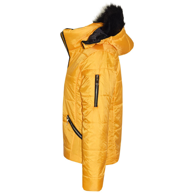 A2Z 4 Kids Quilted Coat Padded Puffer Jacket Mustard Faux Fur Collar Detachable Hood New Winter Fashion For Girls Age 3-4, 5-6, 7-8, 9-10, 11-12 & 13 Years