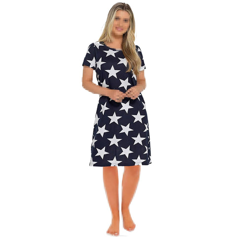 A2Z Ladies Short Sleeves Nightie Star Cotton Jersey Nightshirts Night Dress 8-22