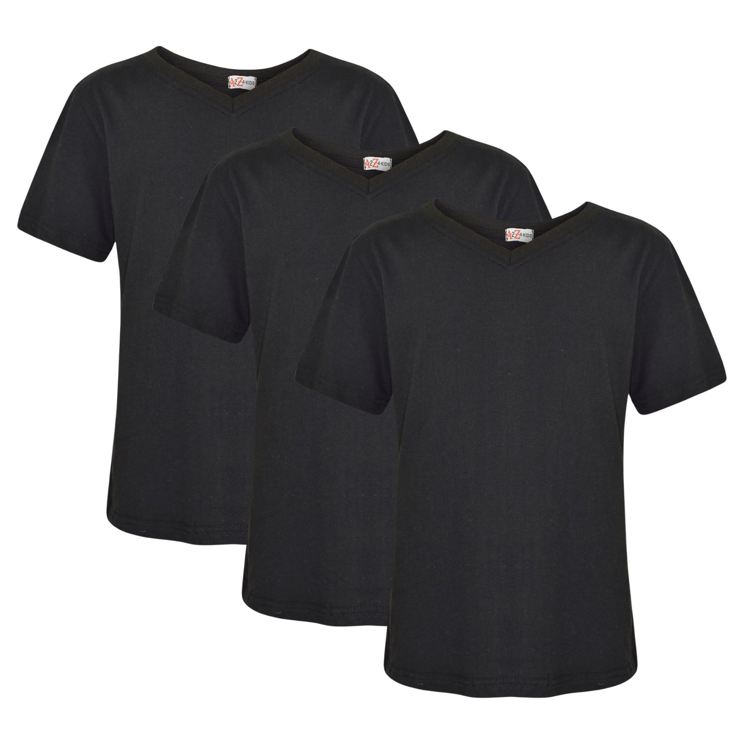 Girls Boys Basic 3 Pack Cotton T-Shirt Short Sleeve V Style Crew Neck Kids Top