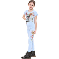Girls Top Kids Short sleeves Made You Look Print Crop Top & Legging Set 5-13 Yrs