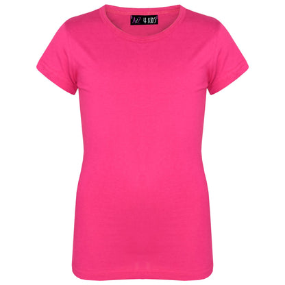Kids Girls T Shirts Cotton Plain School T-Shirt Top New Age 2-13 Yr - A2Z 4 Kids