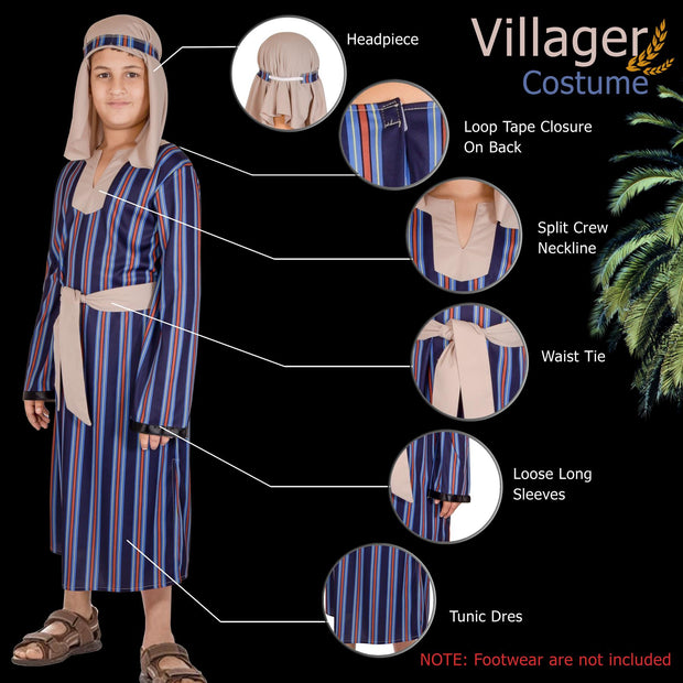 A2Z 4 Kids Boys Xmas Nativity Villager Attire Shepherd Townspeople Joseph Innkeeper Outfit Christmas Nativity Play Fancy Dress for Kids Age 3-14 Years