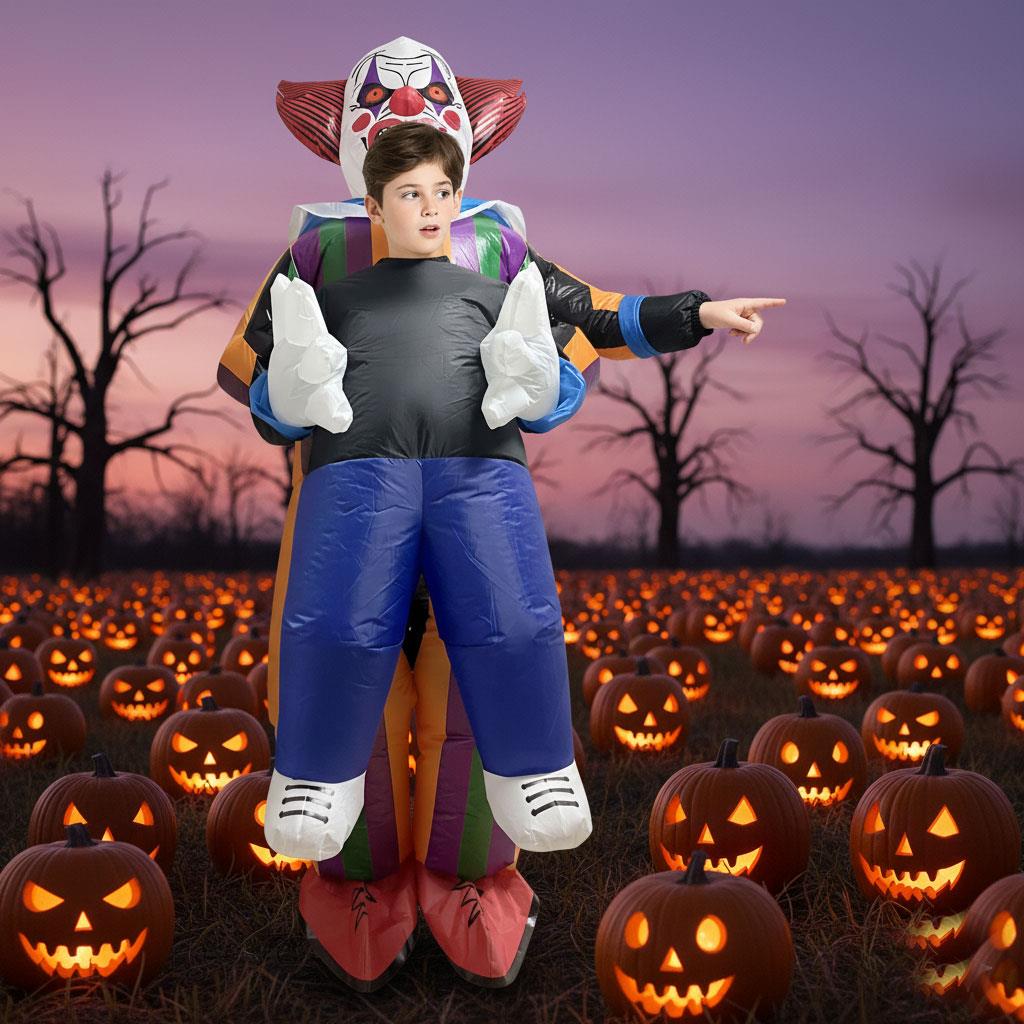 Kids Inflatable Clown Costume Fancy Dress Multicolour Blow Up Halloween Costume