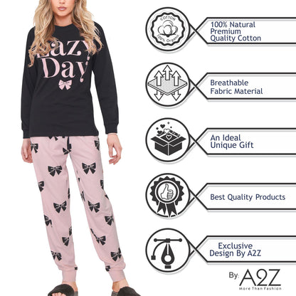Ladies Cute Soft Cotton PJS Long Sleeve Top and Bottoms for Women Lounge Set
