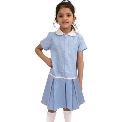 Kids Girls Gingham School Dress Zip Up Check Dresses With Matching Scrunchies