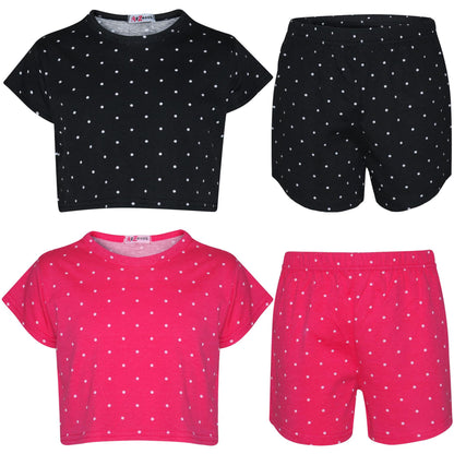 A2Z 4 Kids Girls Crop & Shorts Polka Dot Trendy Fashion Outfit Age 5-13 Years
