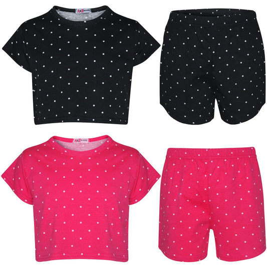 A2Z 4 Kids Girls Crop & Shorts Polka Dot Trendy Fashion Outfit Age 5-13 Years