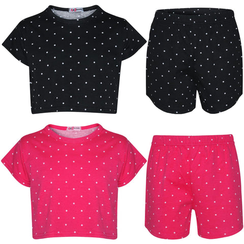 A2Z 4 Kids Girls Crop & Shorts Polka Dot Trendy Fashion Outfit Age 5-13 Years