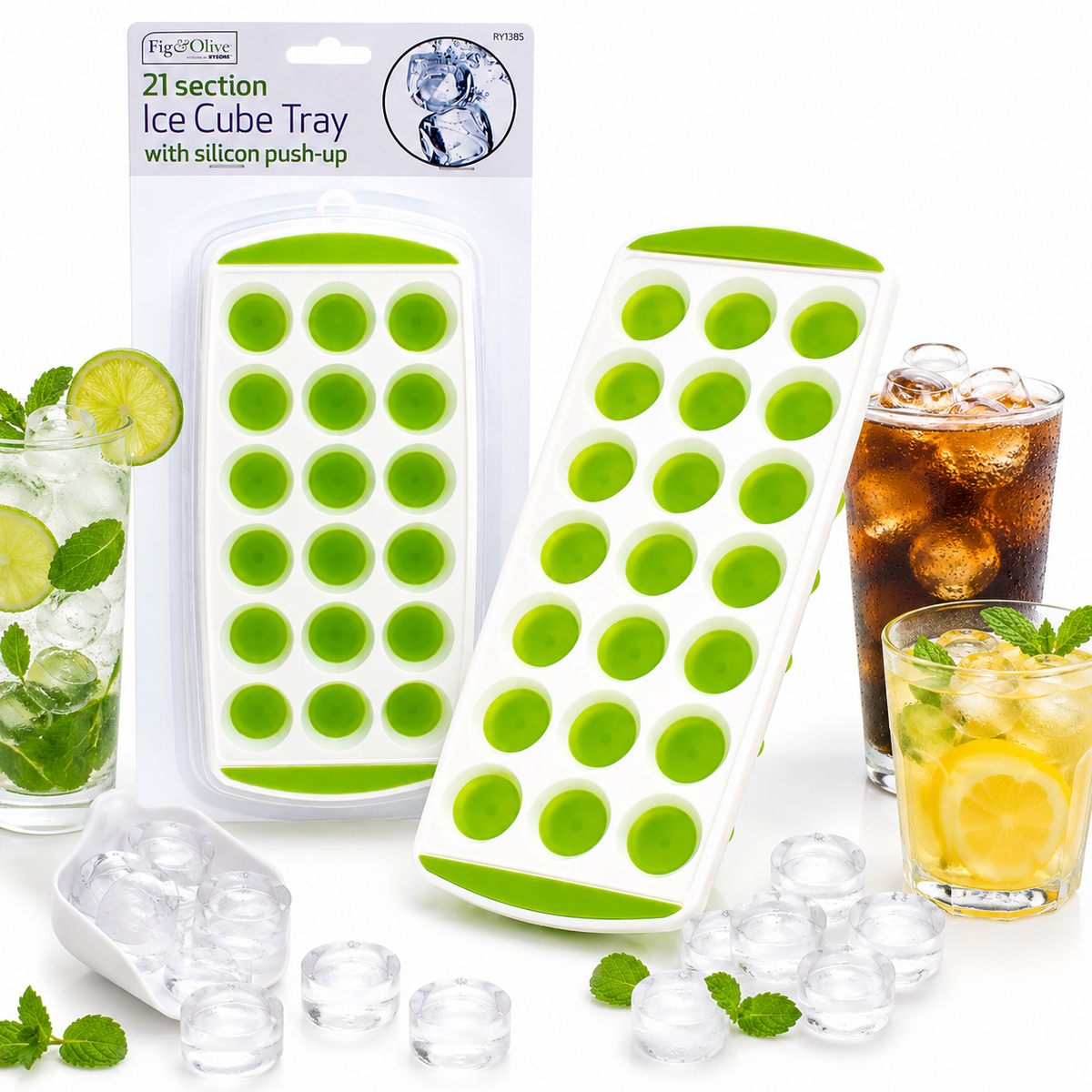 A2Z 21 Cube Ice Tray Silicone Push Up Easy Release Freezer Ice Mould PP TPR