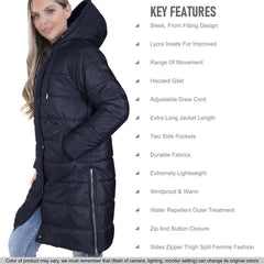 Ladies Adults Long Sleeve Oversized Navy Hooded Quilted Padded Coat Jacket