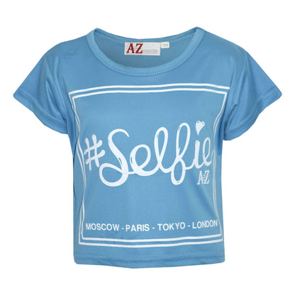 Girls Top Kids #Selfie Print Stylish Fahsion Trendy T Shirt Crop Top 7-13 Years