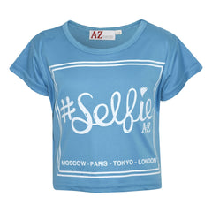 Girls Top Kids #Selfie Print Stylish Fahsion Trendy T Shirt Crop Top 7-13 Years