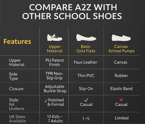 A2Z Girls Teens Womens Black Patent Mary Jane School Shoes Smart Buckle Footwear
