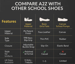 A2Z Girls Teens Womens Black Patent Mary Jane School Shoes Smart Buckle Footwear