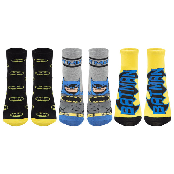 Kids 3 Pack Boys Socks Batman Ankle Socks Officially Licensed Soft Footwear Sock