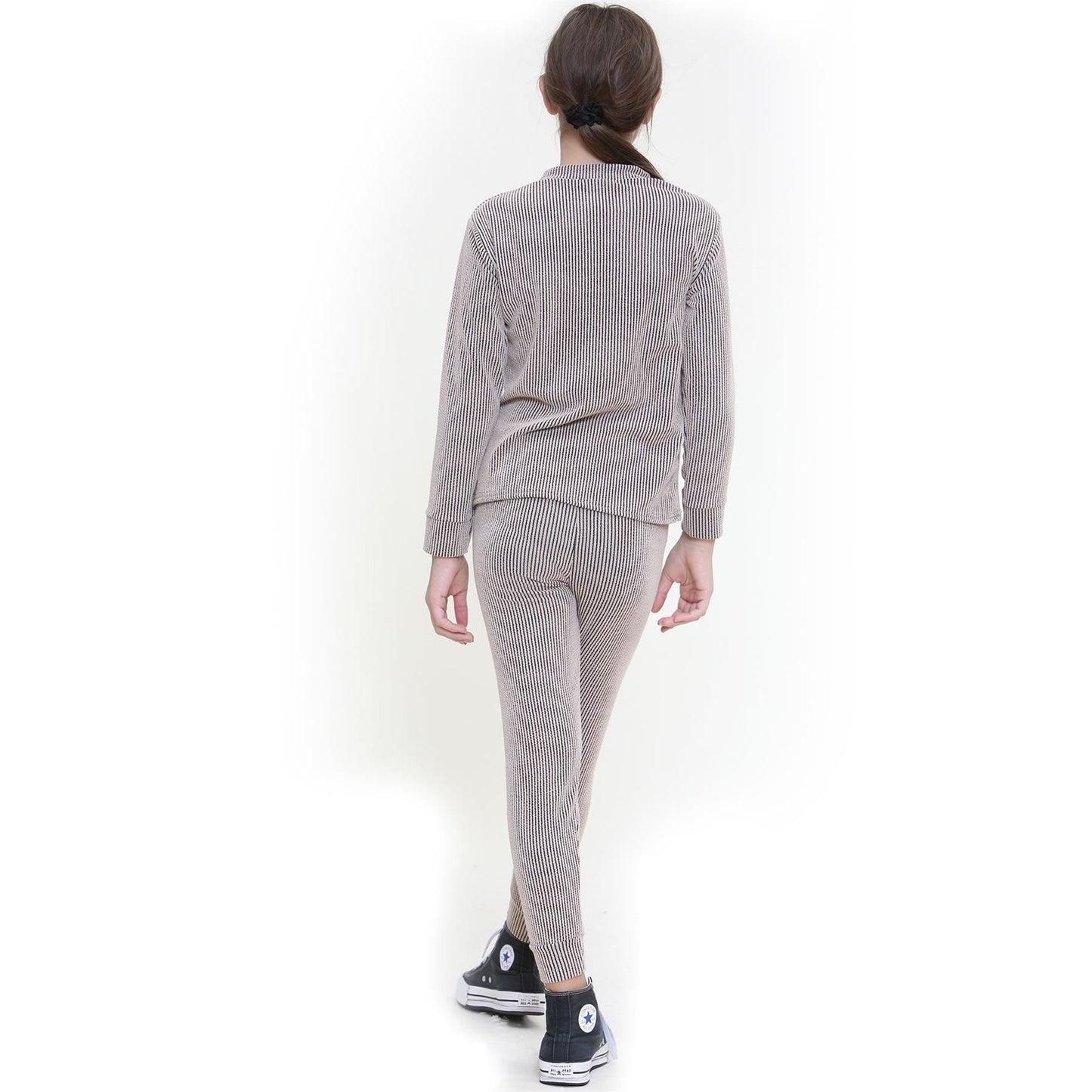 Kids Girls Ribbed Top & Bottom Tracksuit Lounge Wear Long Sleeves Outfit Set