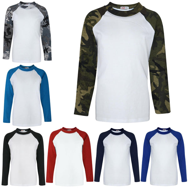 Kids Boys Girls T Shirts Plain Baseball Long Raglan Sleeves Sports Tees 2-13 Yrs