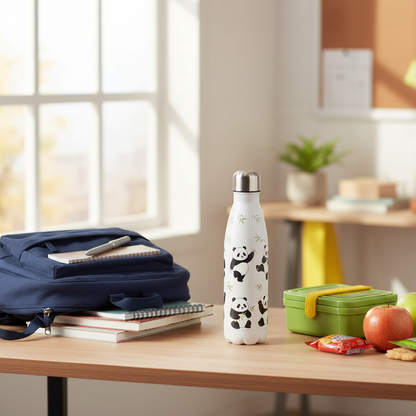 Panda Stainless Steel Water Bottle 500ml Insulated Kids School Travel BPA Free