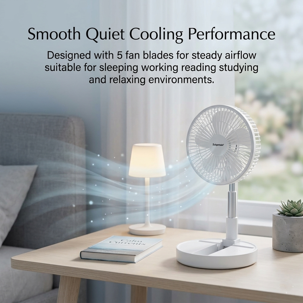 8 Inch USB Foldable Desk Fan Portable White Cooling Fan with Adjustable Height