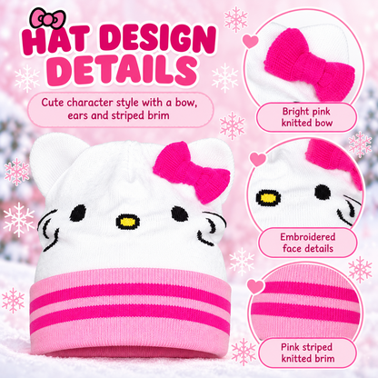 Hello Kitty Girls Hat Gloves Snood Set Pink Winter Neck Warmer Kids One Size