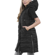 Ladies Sleeveless Gilet Oversized Hooded Quilted Gilet Padded Long Line Coat