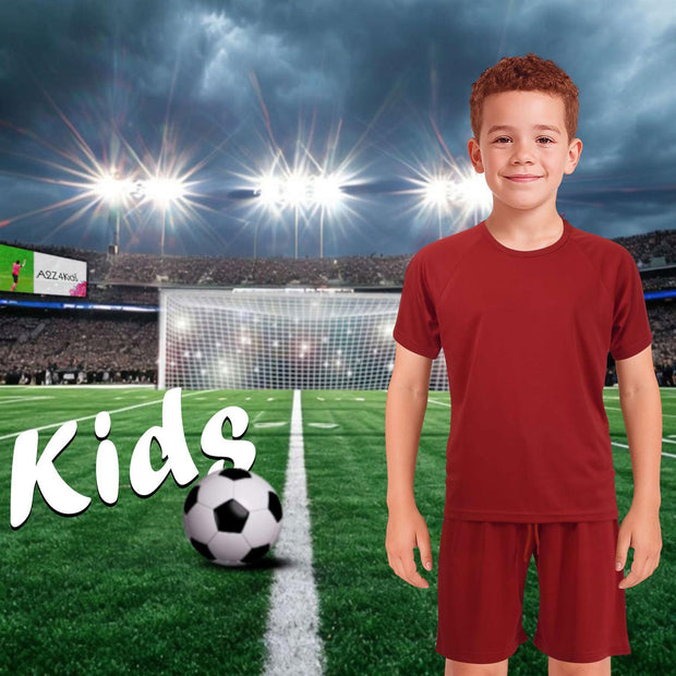 Kids Girls Boys Football Kit T Shirt Shorts PE Athletic Sportswear Outfit Set